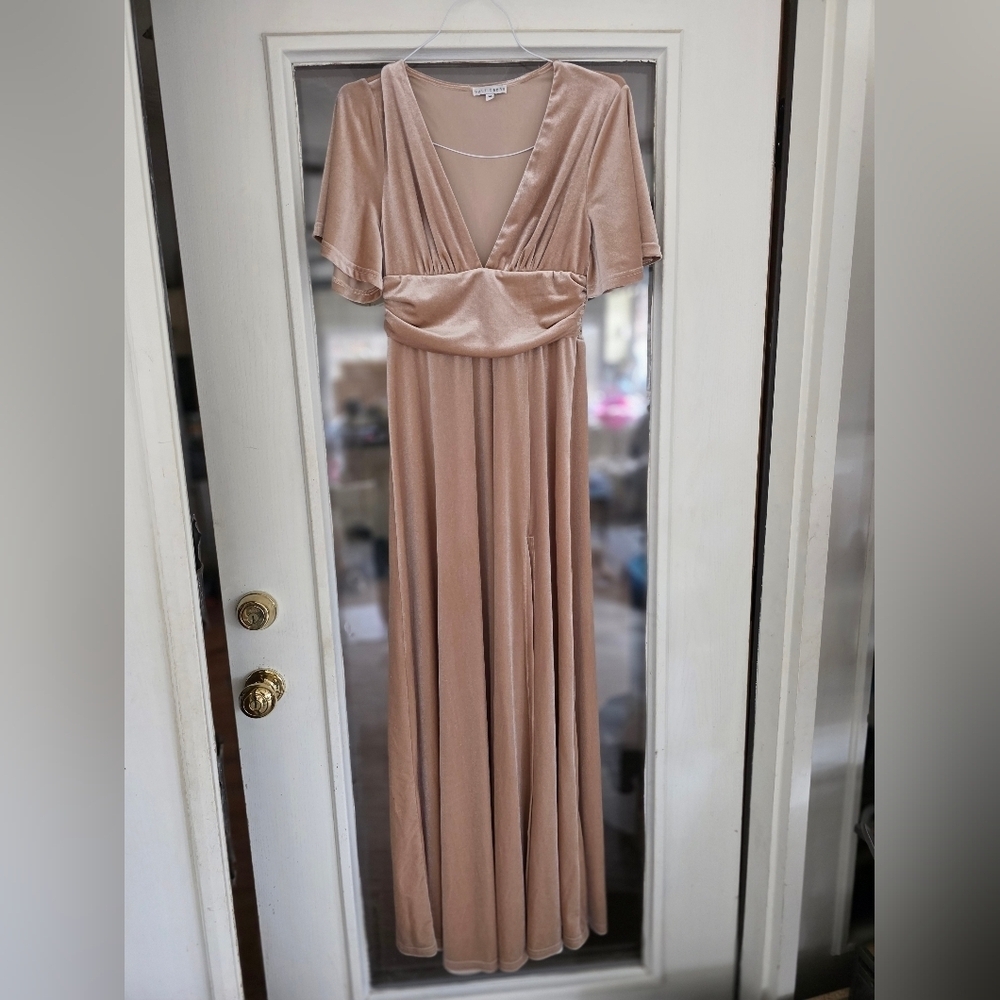 Baltic Born Velvet Velour Tan Dress Elegant Maxi Dress Medium M